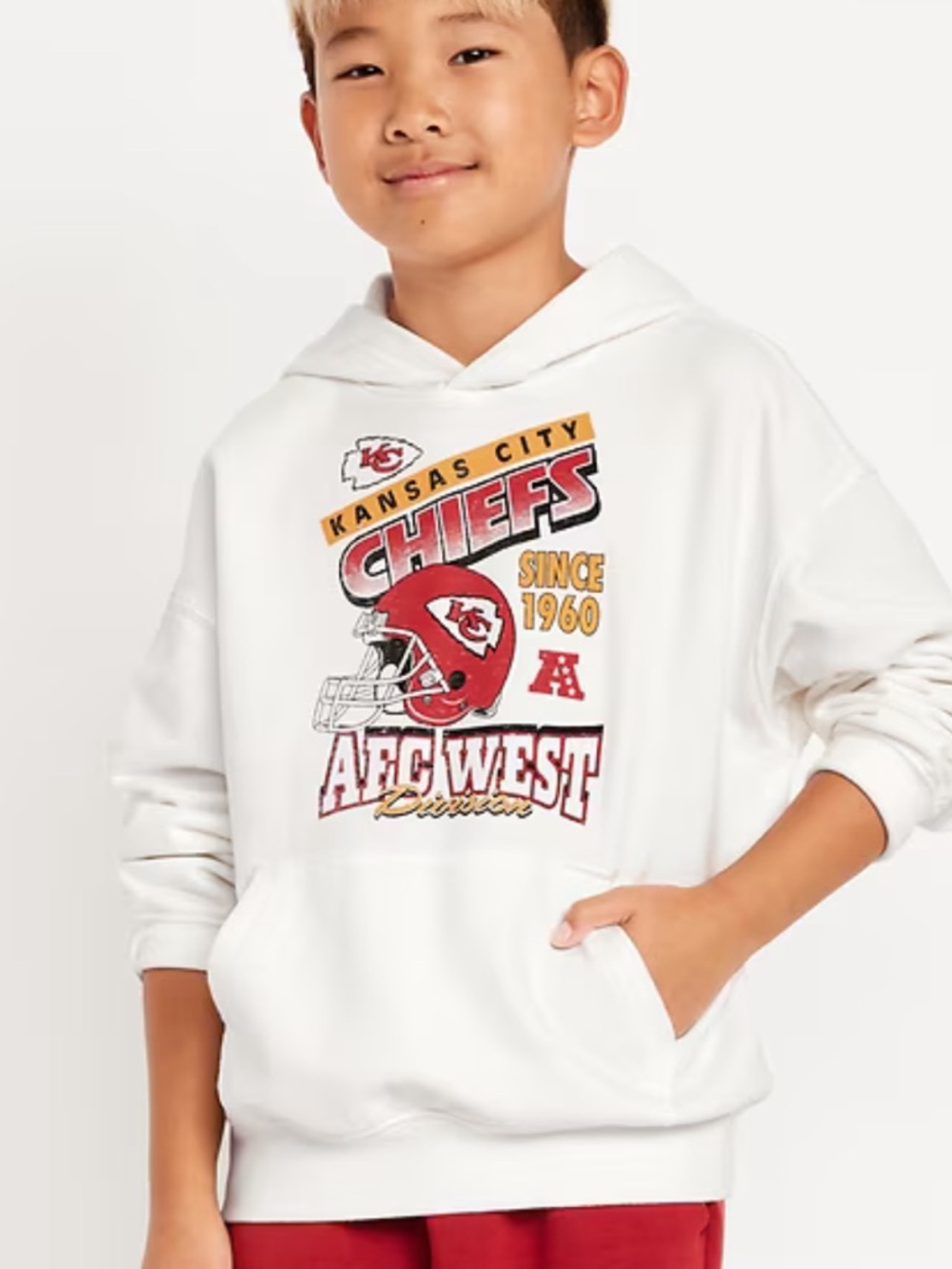 NWT Kids Kansas City Chiefs White Graphic Fleece Hoodie Red Yellow Size S 6-7